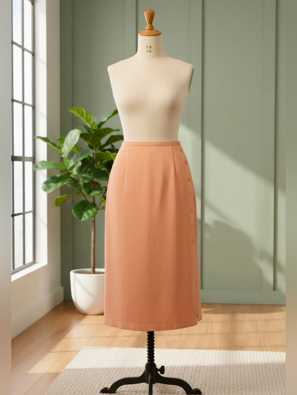 C.L.C Women's Peach Pink Side-Button Midi Skirt Size 14